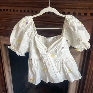 English Factory Floral Puff Sleeve Top Small